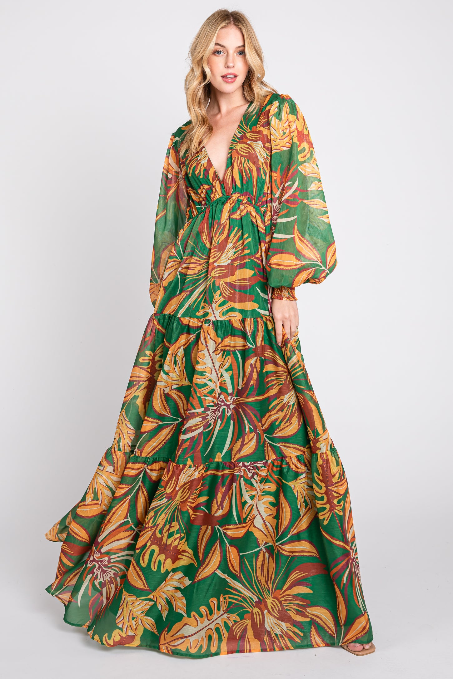 Green Leaf Print Maternity Tiered Maxi Dress PinkBlush Green Leaf Print Maternity Tiered Maxi Dress PinkBlush