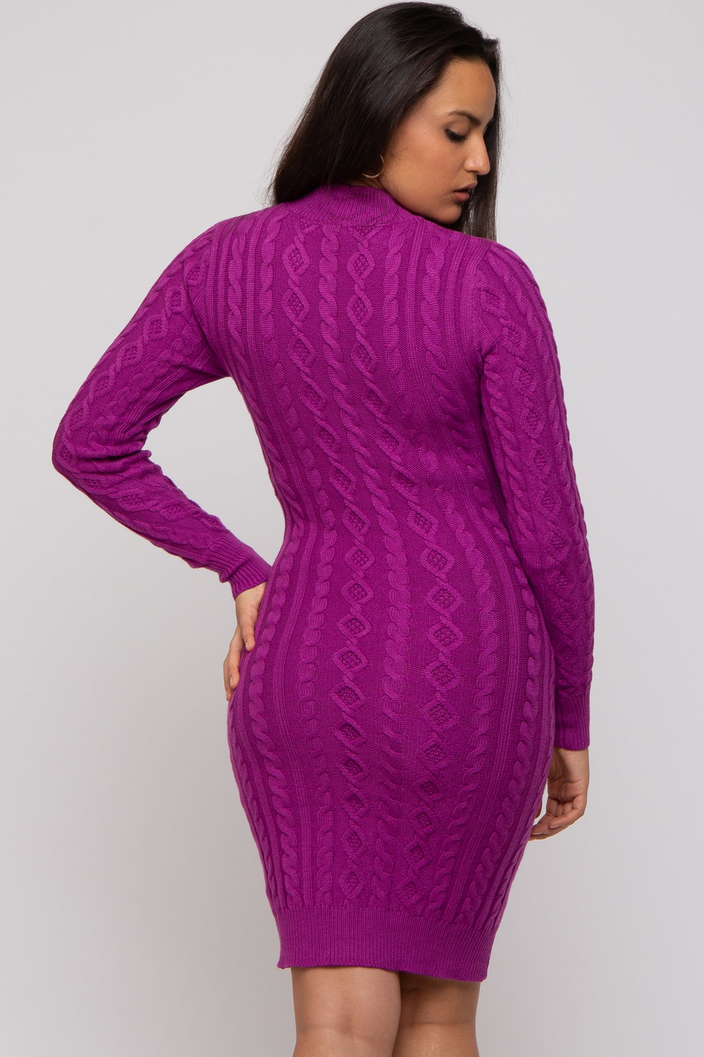 Magenta Cable Knit Mock Neck Long Sleeve Sweater Dress PinkBlush Magenta Cable Knit Mock Neck Long Sleeve Sweater Dress PinkBlush