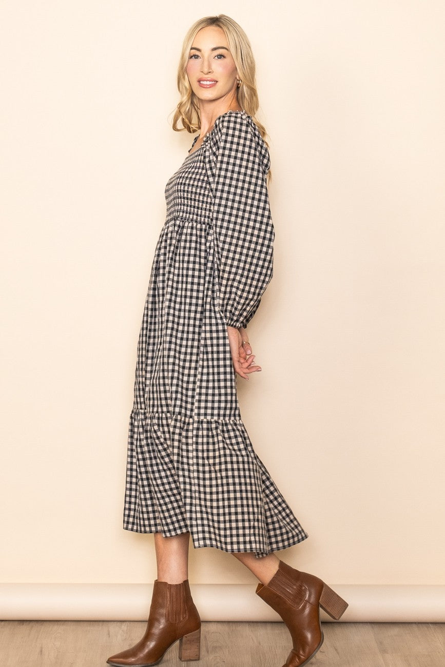 long sleeve midi dress near me Black Gingham – PinkBlush VIEW ALL Black Mini Dress - removable waist tie Size:4T