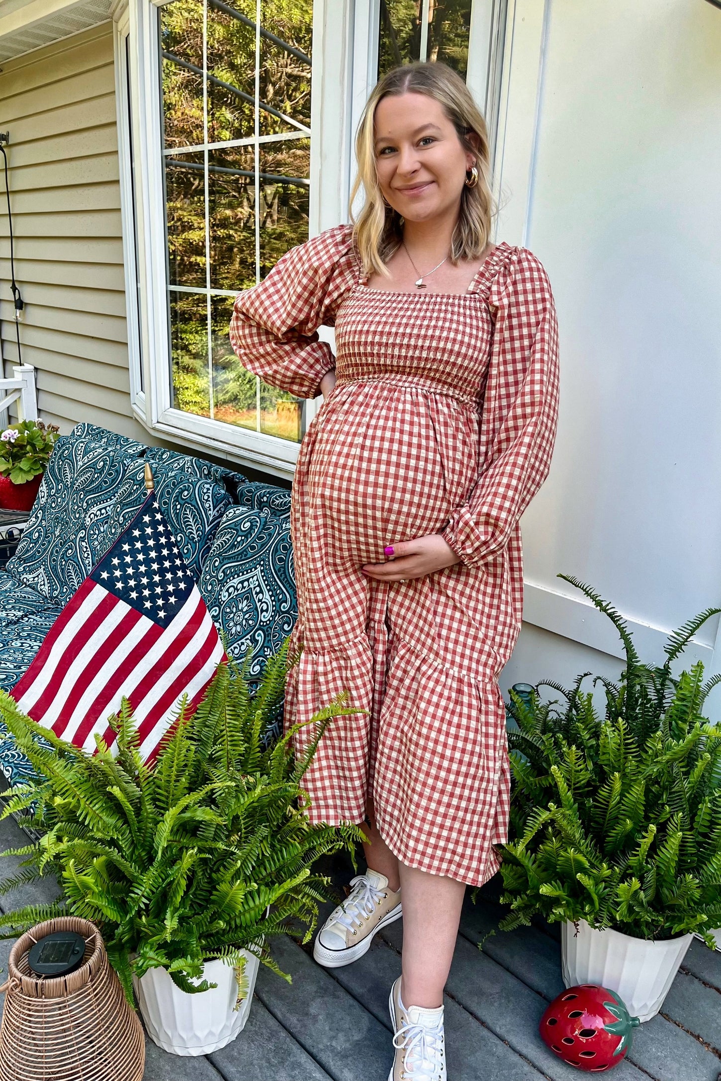 Rust Gingham Long Sleeve Maternity Midi Dress Rust Gingham Long Sleeve Maternity Midi Dress