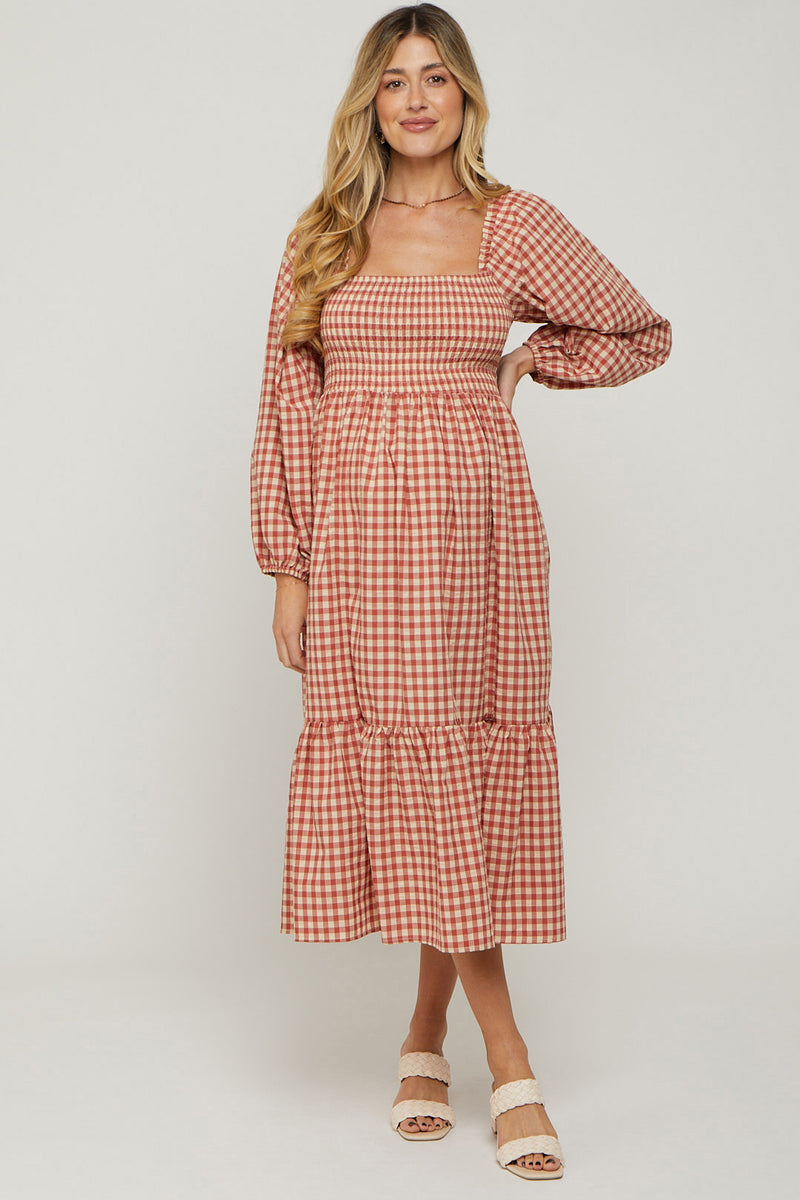 princess polly baby blue dress Womens Jojo Maman Bébé Brown Puff Sleeve Button Through Tie Waist Maternity Tea Dress L (US 12-14) main image 1