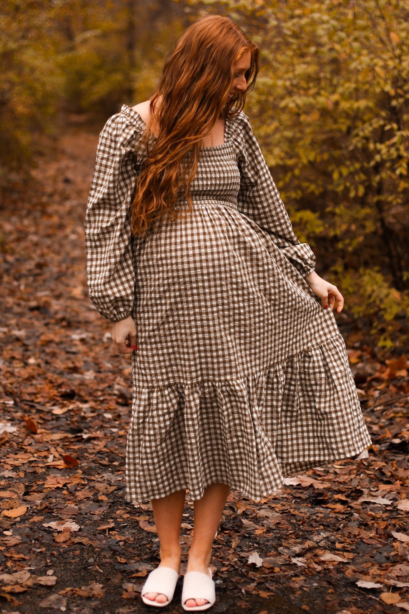 Pinkblush Olive Gingham Long Sleeve Maternity Midi Dress Small Pinkblush Olive Gingham Long Sleeve Maternity Midi Dress Small