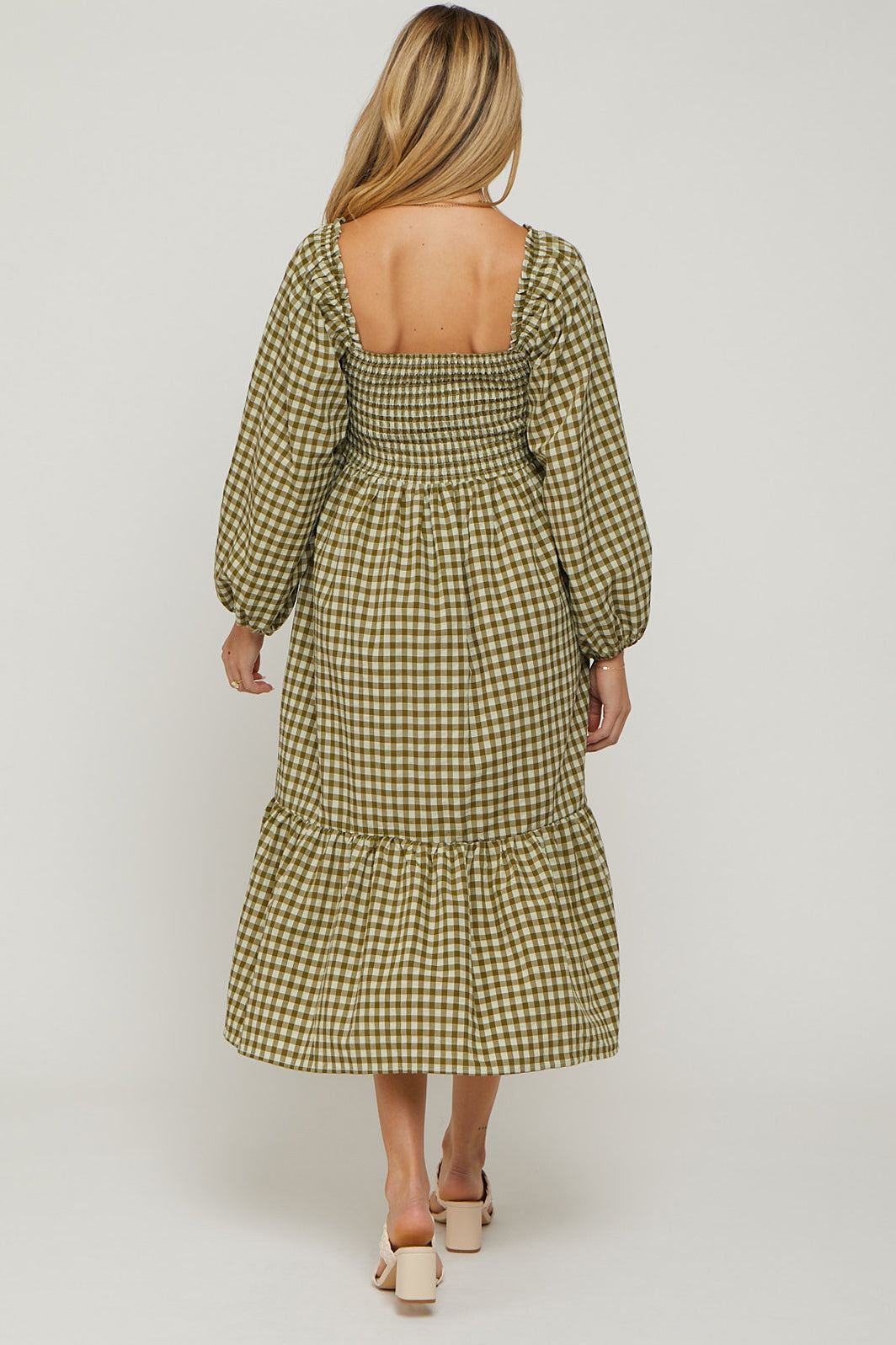 Olive Gingham Long Sleeve Maternity Midi Dress – PinkBlush