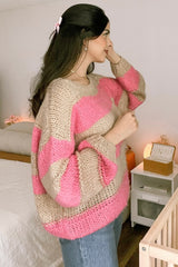 Pink Striped Knit Maternity Sweater