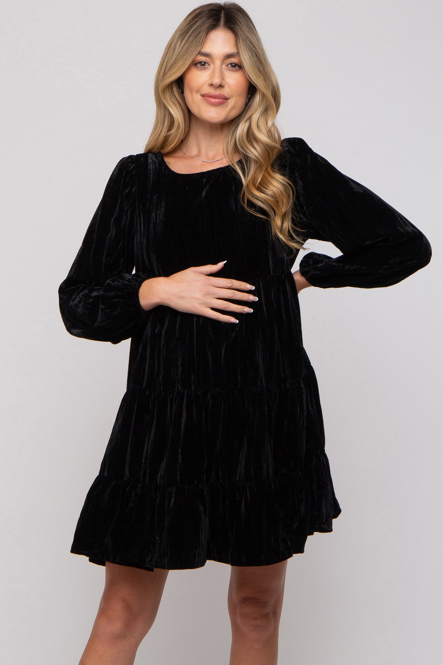 black velvet maternity dress Mori Lee 14102 Cap Sleeve Velvet Maternity Bridesmaid Dress