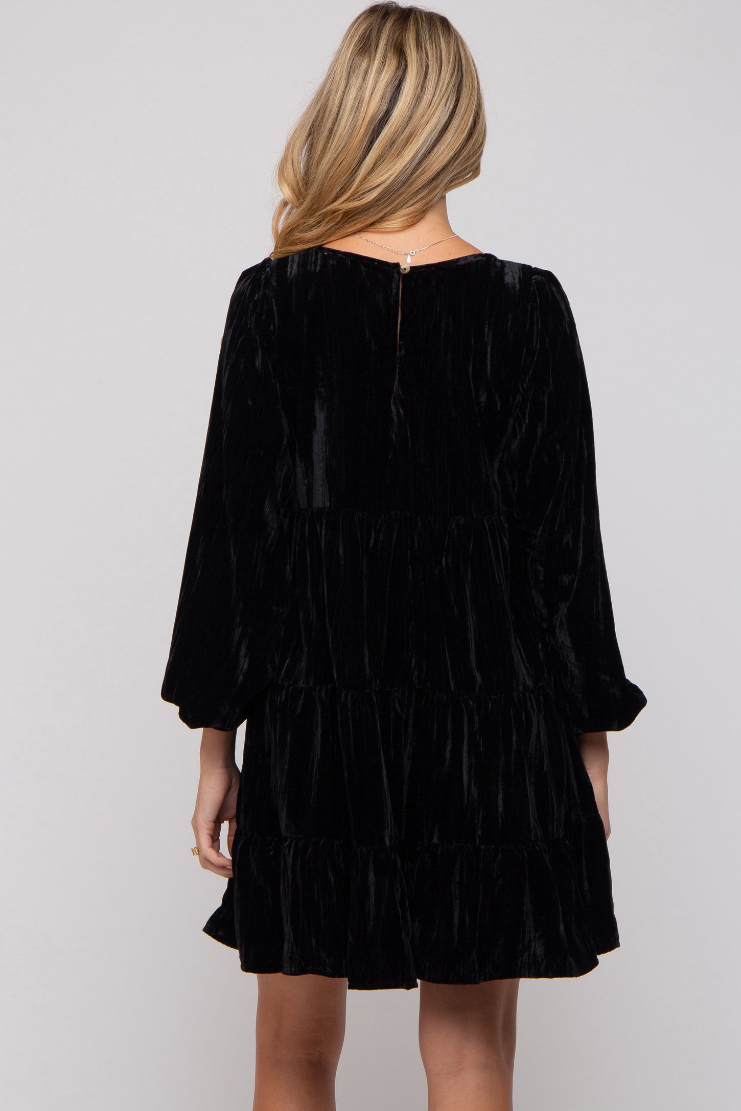 Black Velvet Tiered Long Sleeve Maternity Dress – PinkBlush