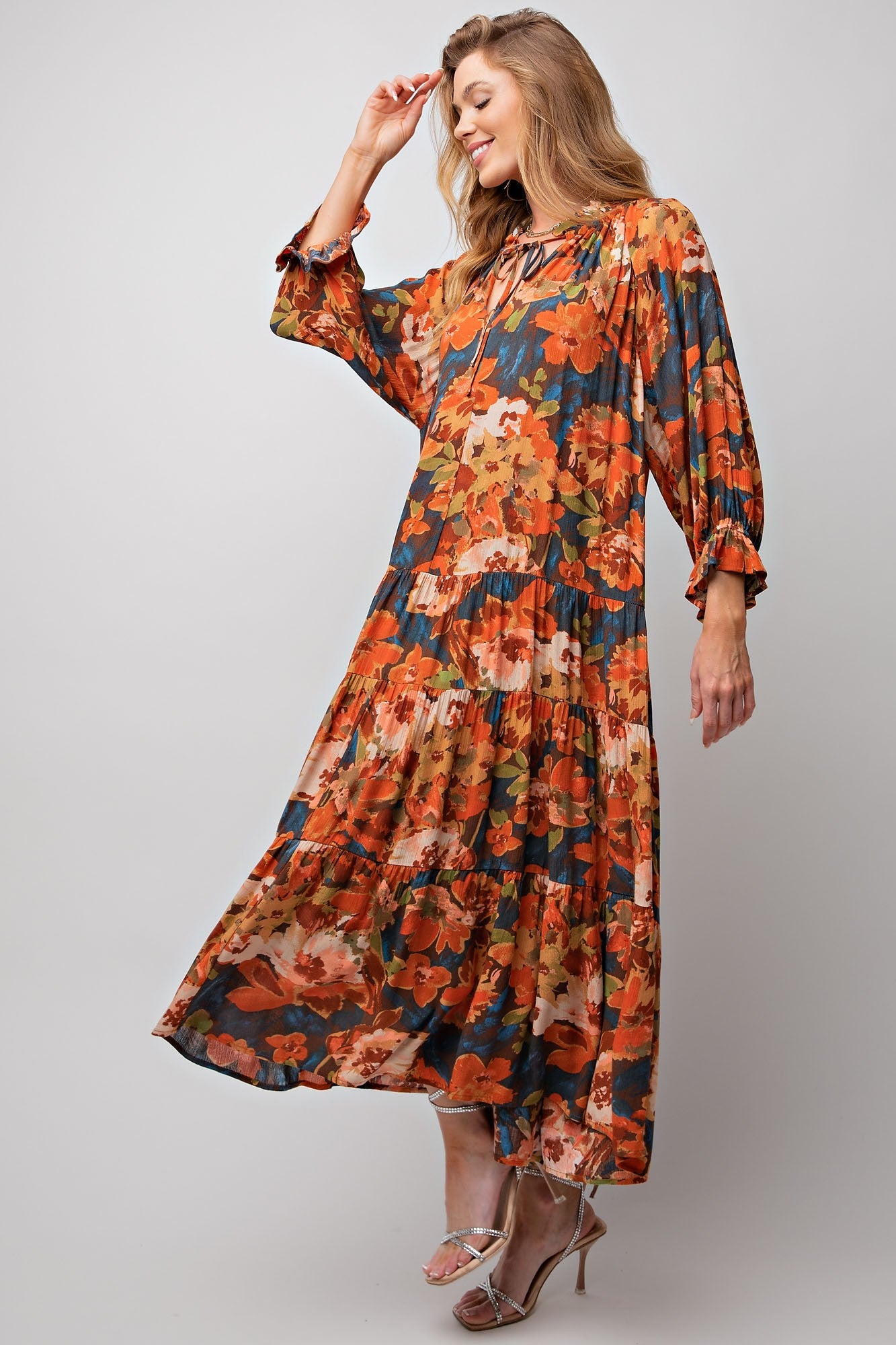 teal and brown dress Iliana Teal Bronze Maxi Dress