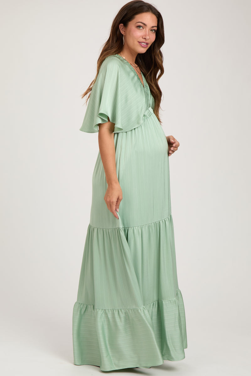 Mint V-Neck Flutter Sleeve Tiered Maternity Maxi Dress – PinkBlush