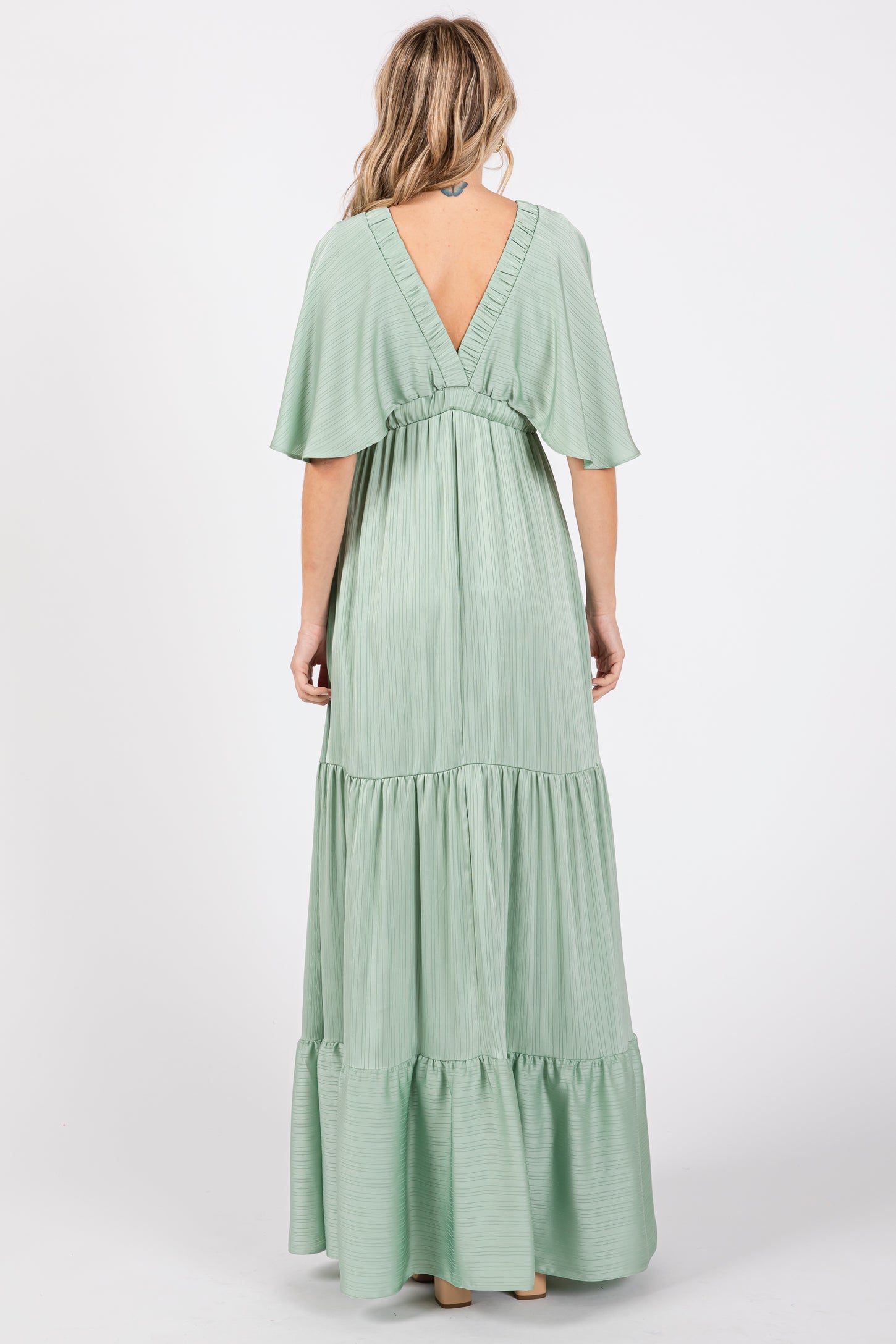 Mint V-Neck Flutter Sleeve Tiered Maxi Dress Mint V-Neck Flutter Sleeve Tiered Maxi Dress