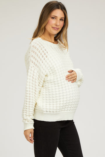 Cream Open Knit Maternity Long Sleeve Top