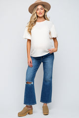 Blue Ankle Flare Distressed Maternity Jeans