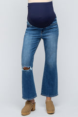 Blue Ankle Flare Distressed Maternity Jeans