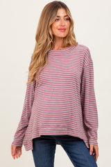 Mauve Crewneck  Slouchy Stripe Maternity Top