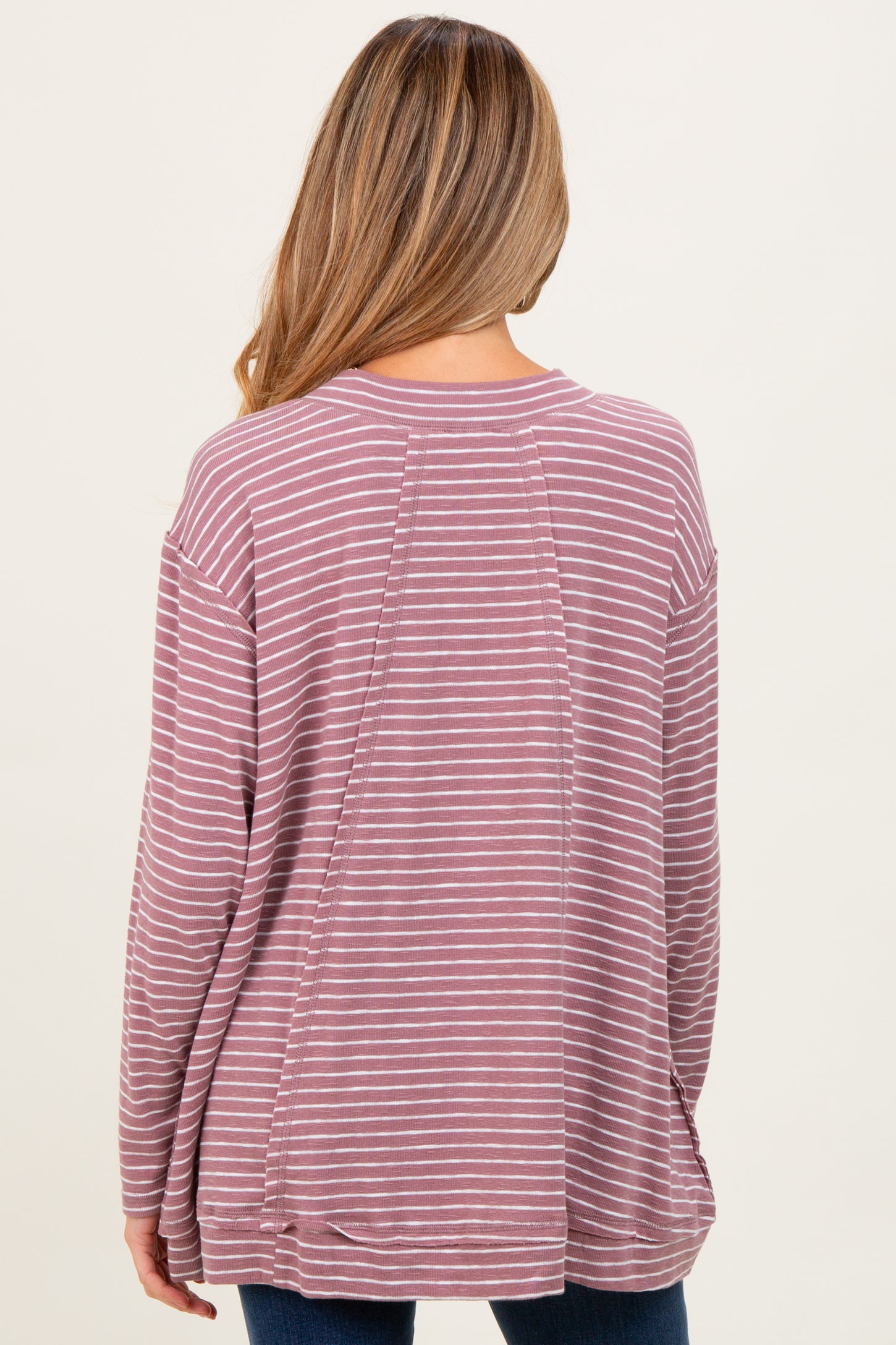 Mauve Crewneck  Slouchy Stripe Maternity Top