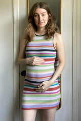 Green Striped Sleeveless Maternity Sweater Dress