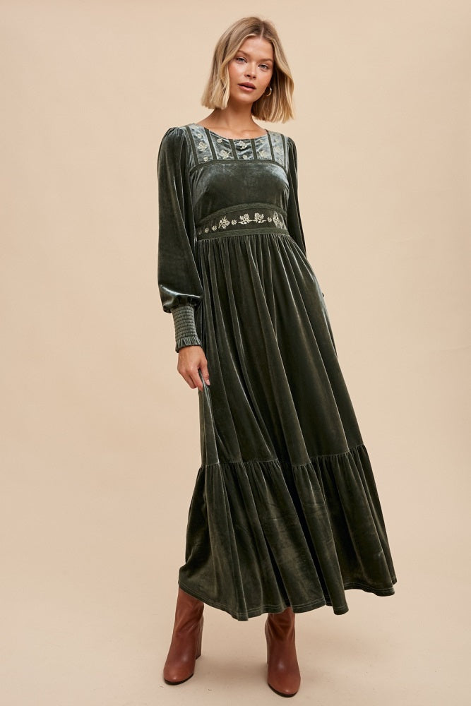 Olive Folklore Embroidered Velvet Dress PinkBlush Olive Folklore Embroidered Velvet Dress PinkBlush
