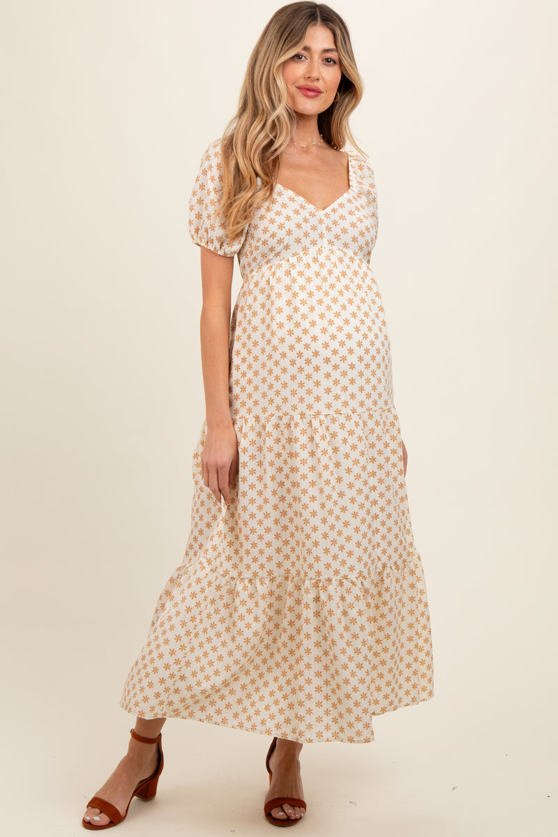 Yellow Floral Tiered Maternity Maxi Dress  PinkBlush