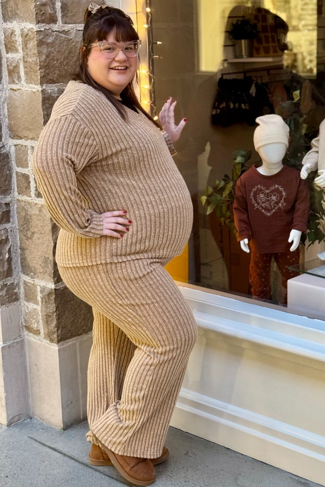 thumbnail image 2 of SweatyRocks Women's 2 Piece Maternity Outfit - Ribbed Long Sleeve Top And Pants Pregnancy Set 2 of 12