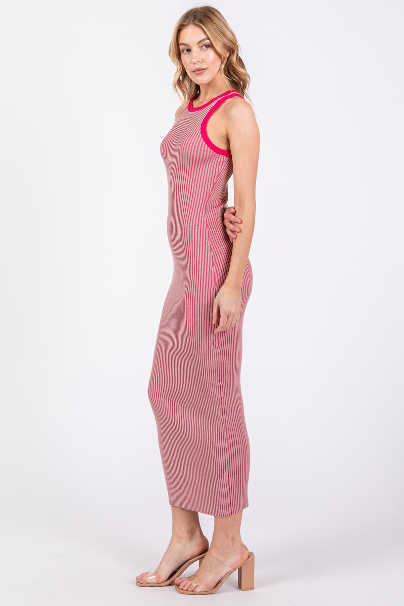ribbed pink midi dress Charmed Me Ribbed Knit Midi Dress Hot Pink