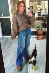 Mushroom Contrast Reversed Fleece 1/4 Zip Pullover