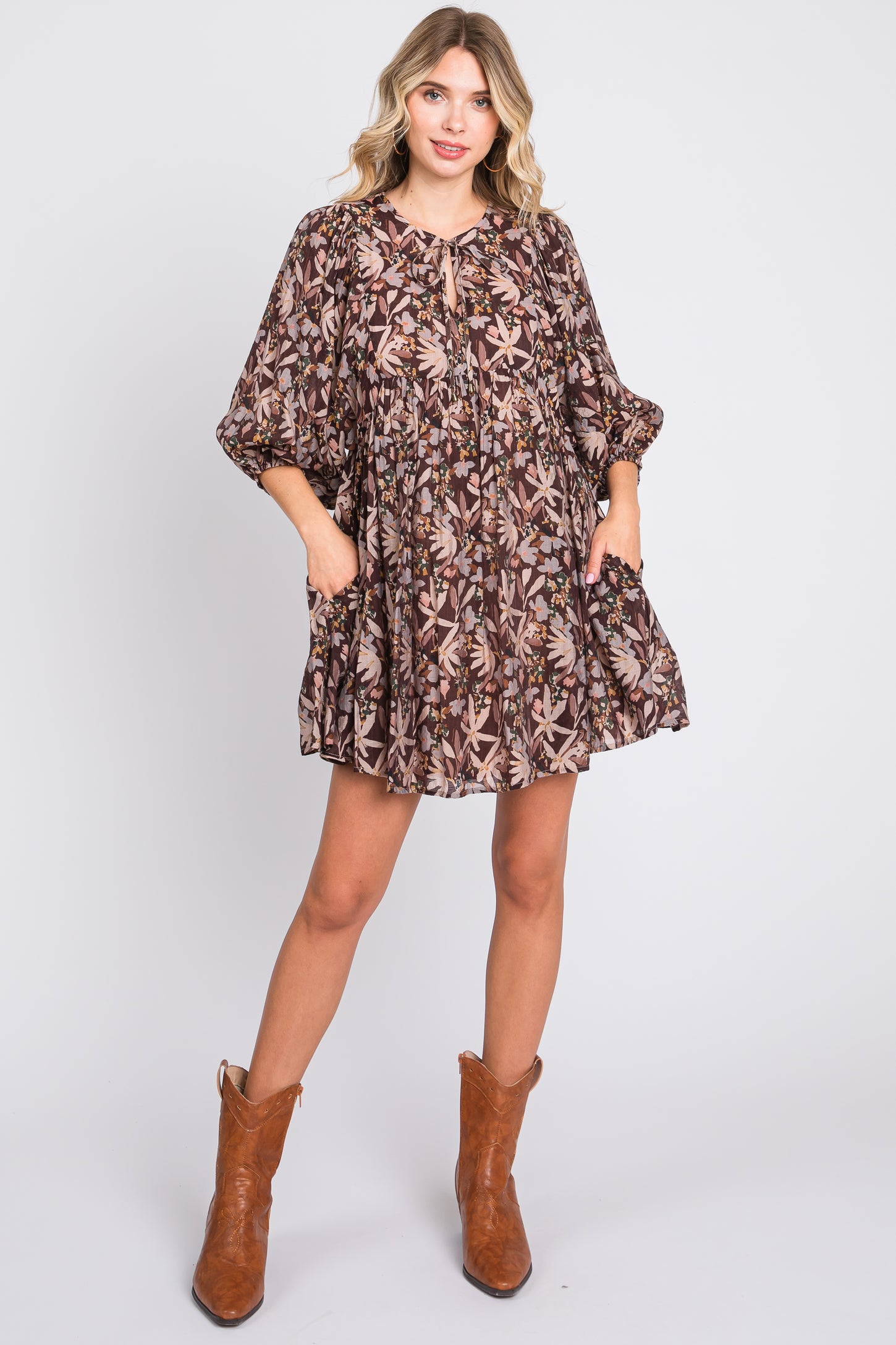 Brown Floral 3/4 Sleeve Maternity Dress PinkBlush Brown Floral 3/4 Sleeve Maternity Dress PinkBlush