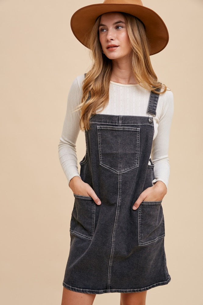Black Denim Maternity Overall Dress – PinkBlush