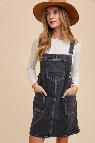 black denim dress outfit Black Denim Overall Dress – PinkBlush