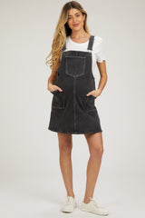 Black Denim Maternity Overall Dress