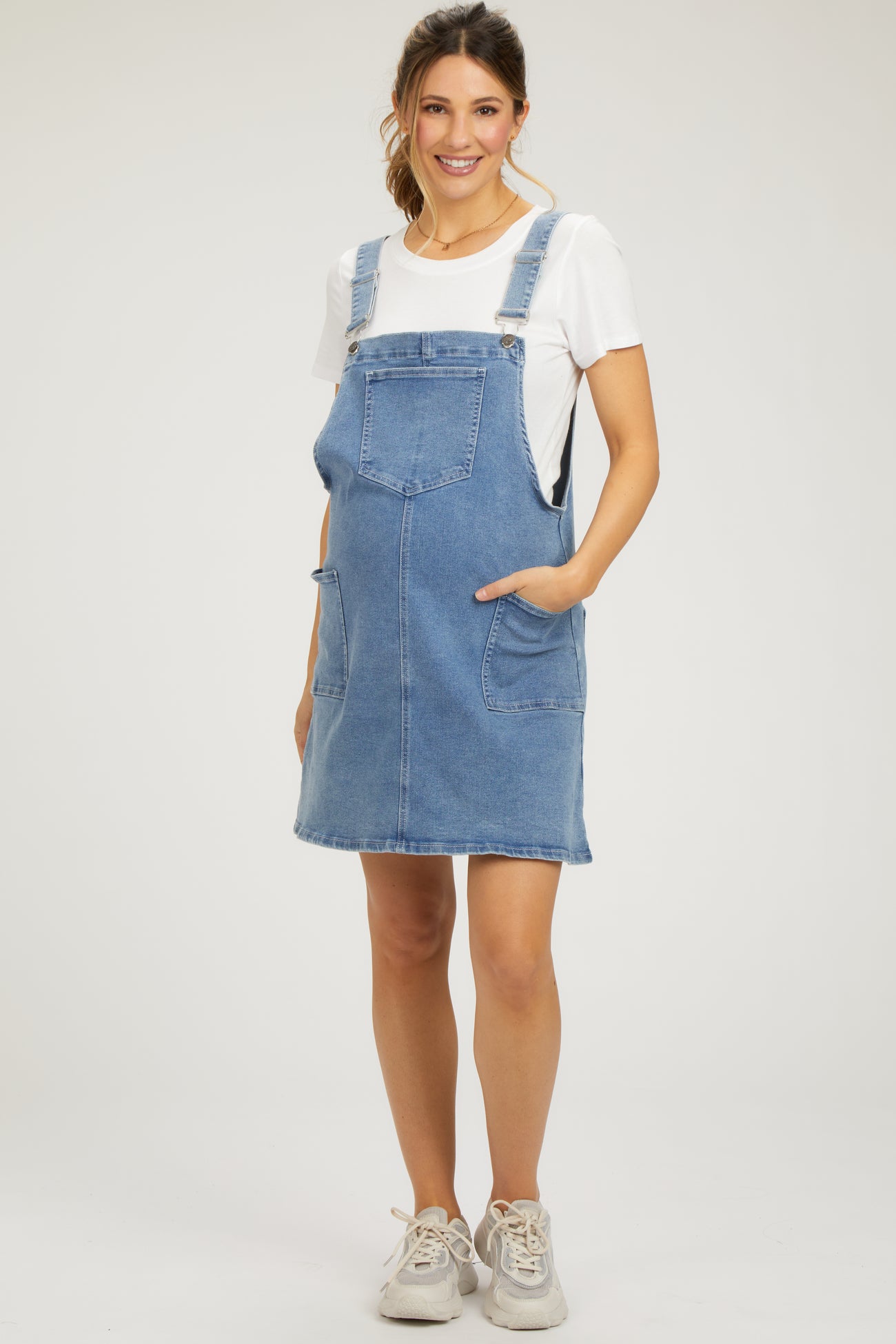Navy Denim Maternity Overall Dress – PinkBlush