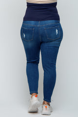 Blue Distressed Crop Skinny Maternity Plus Jeans