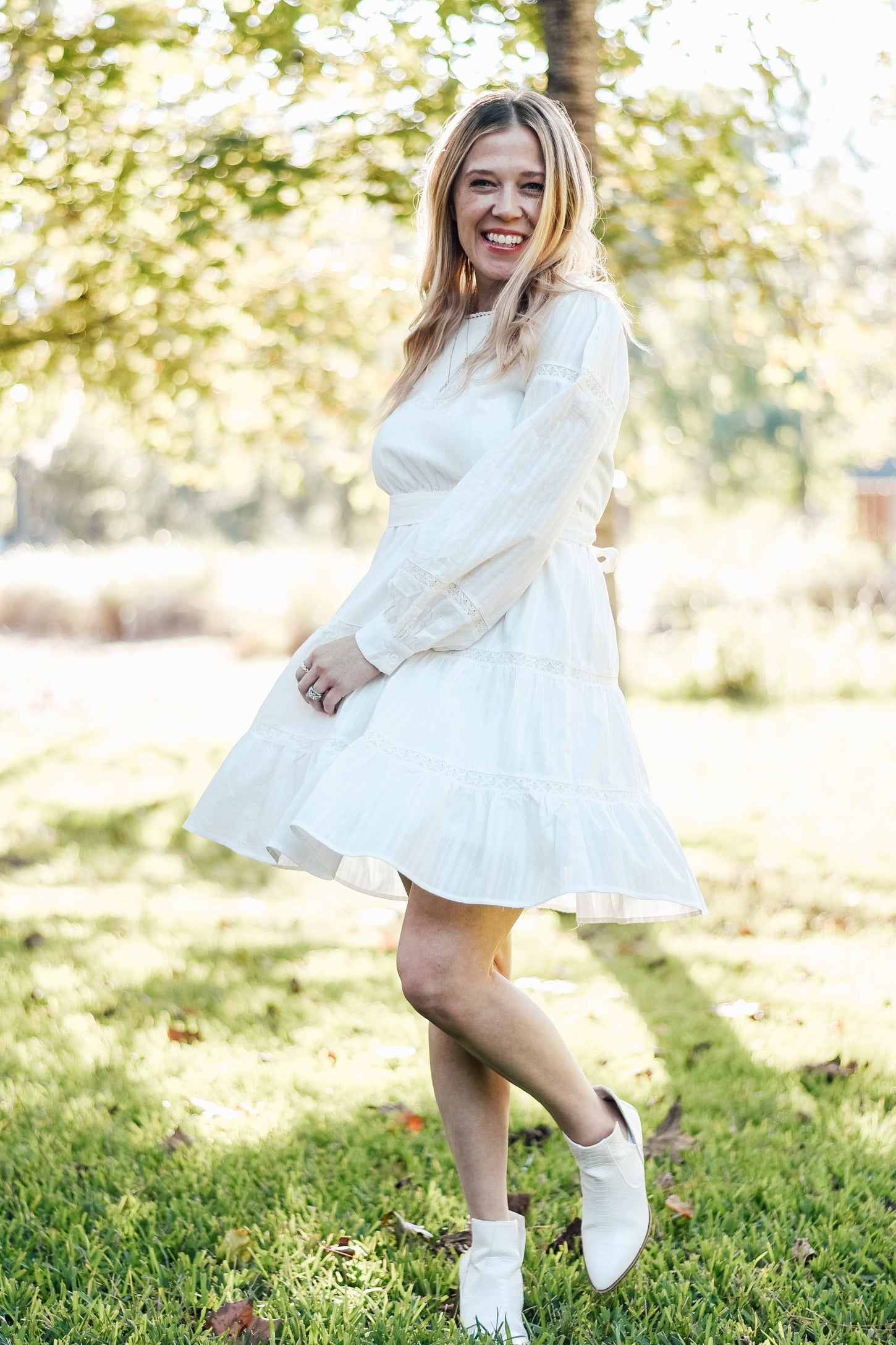 Off White Lace Inlay Long Sleeve Mini Dress Off White Lace Inlay Long Sleeve Mini Dress