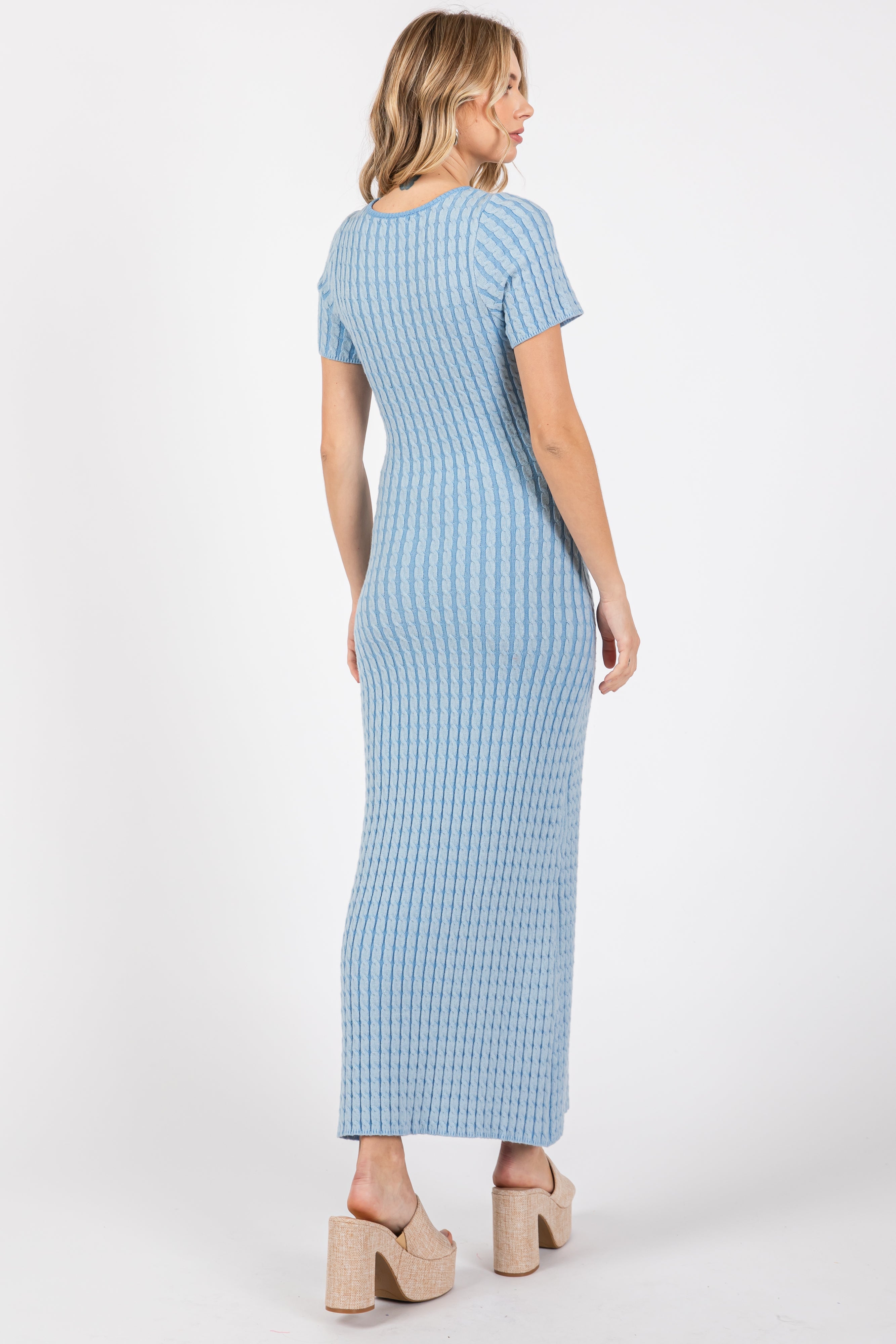 Light Blue Cable Knit Sweater Dress – PinkBlush