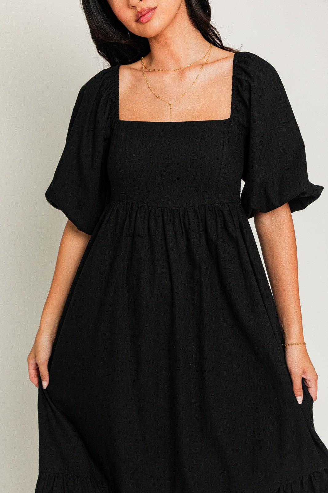 Black Square Neck Puff Sleeve Midi Dress PinkBlush Black Square Neck Puff Sleeve Midi Dress PinkBlush