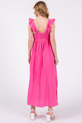 Pink Ruffle Strap Midi Dress