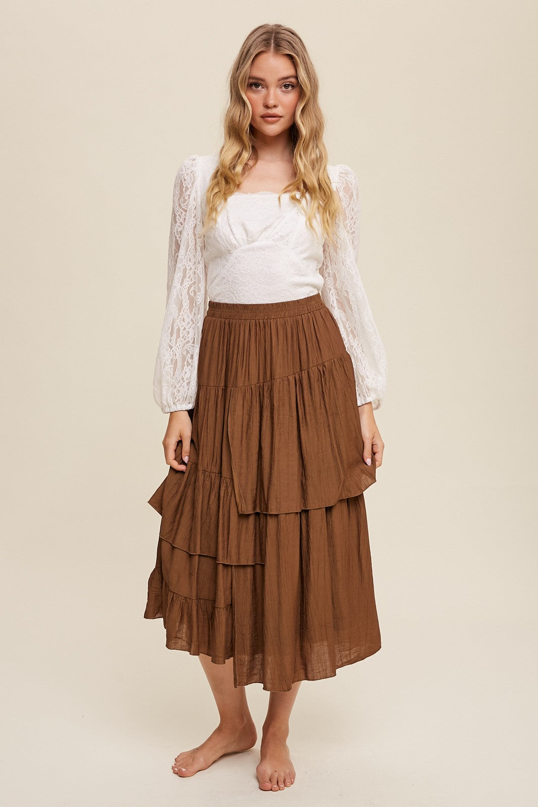Brown High Waist Asymmetrical Layered Maxi Skirt – PinkBlush