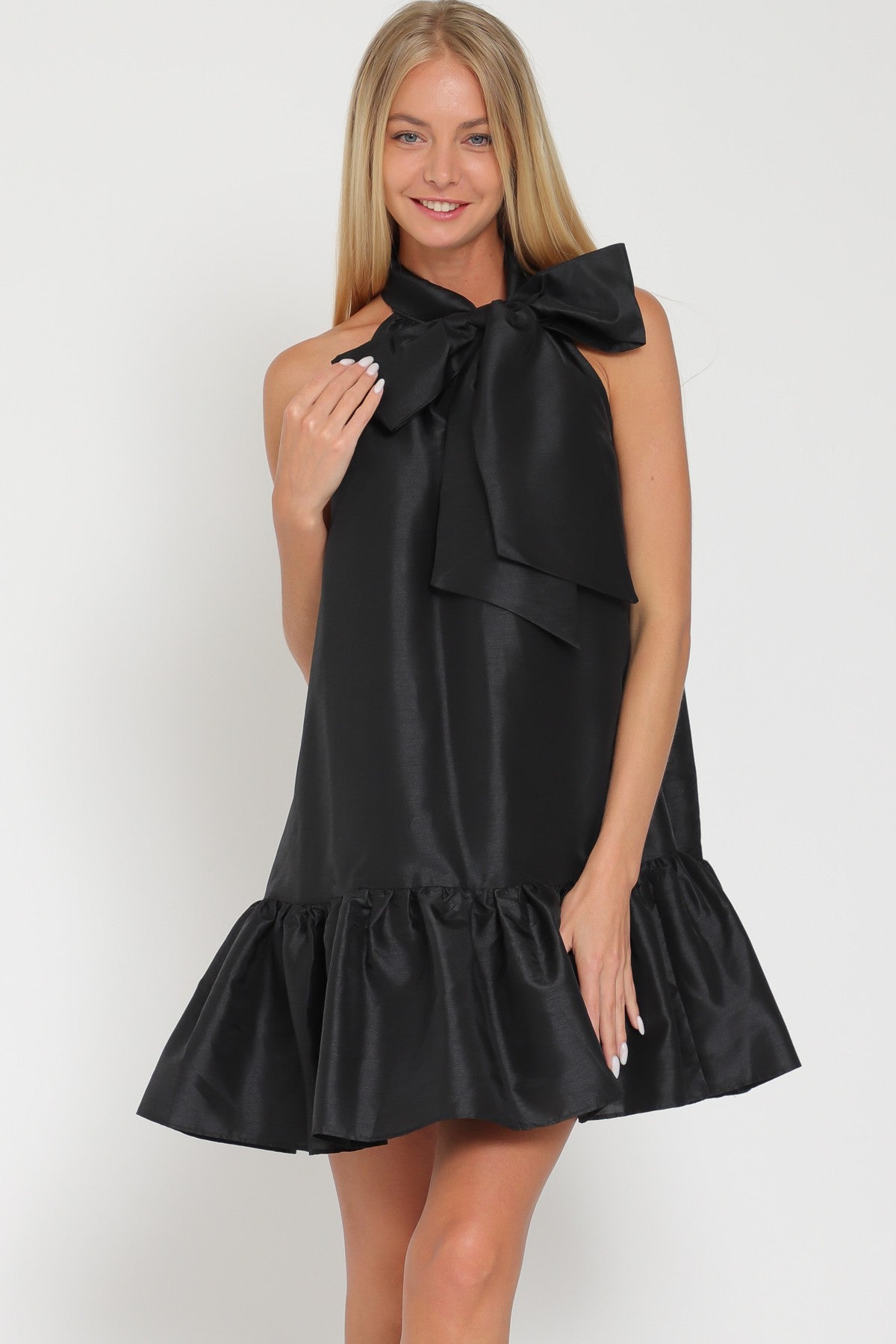 Black Sleeveless Tie Front Neck Mini Dress PinkBlush Black Sleeveless Tie Front Neck Mini Dress PinkBlush
