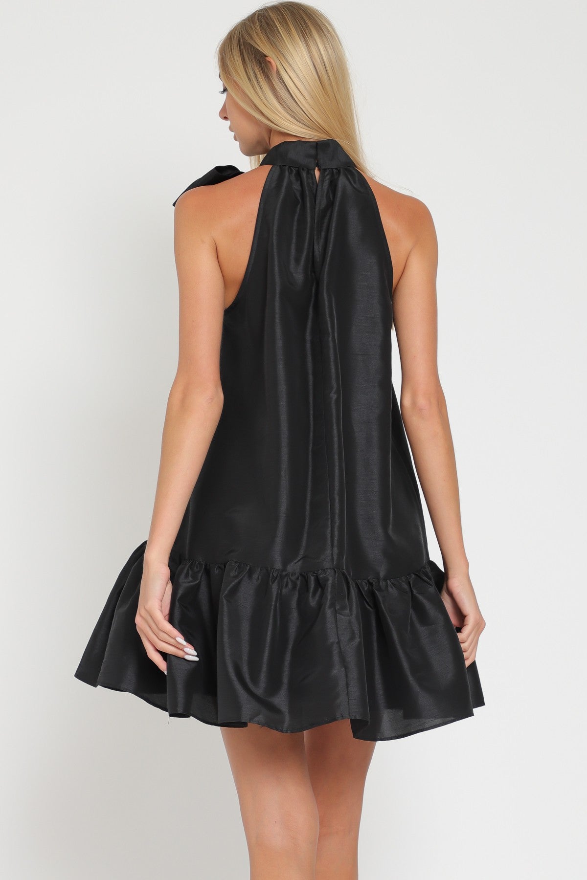Black Sleeveless Tie Front Neck Mini Dress PinkBlush Black Sleeveless Tie Front Neck Mini Dress PinkBlush