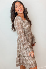 Medallion Creme Square Neck Smocked Mini Dress