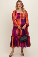 Plum Striped Metallic Yarn Maternity Plus Midi Dress