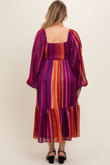 Plum Striped Metallic Yarn Maternity Plus Midi Dress