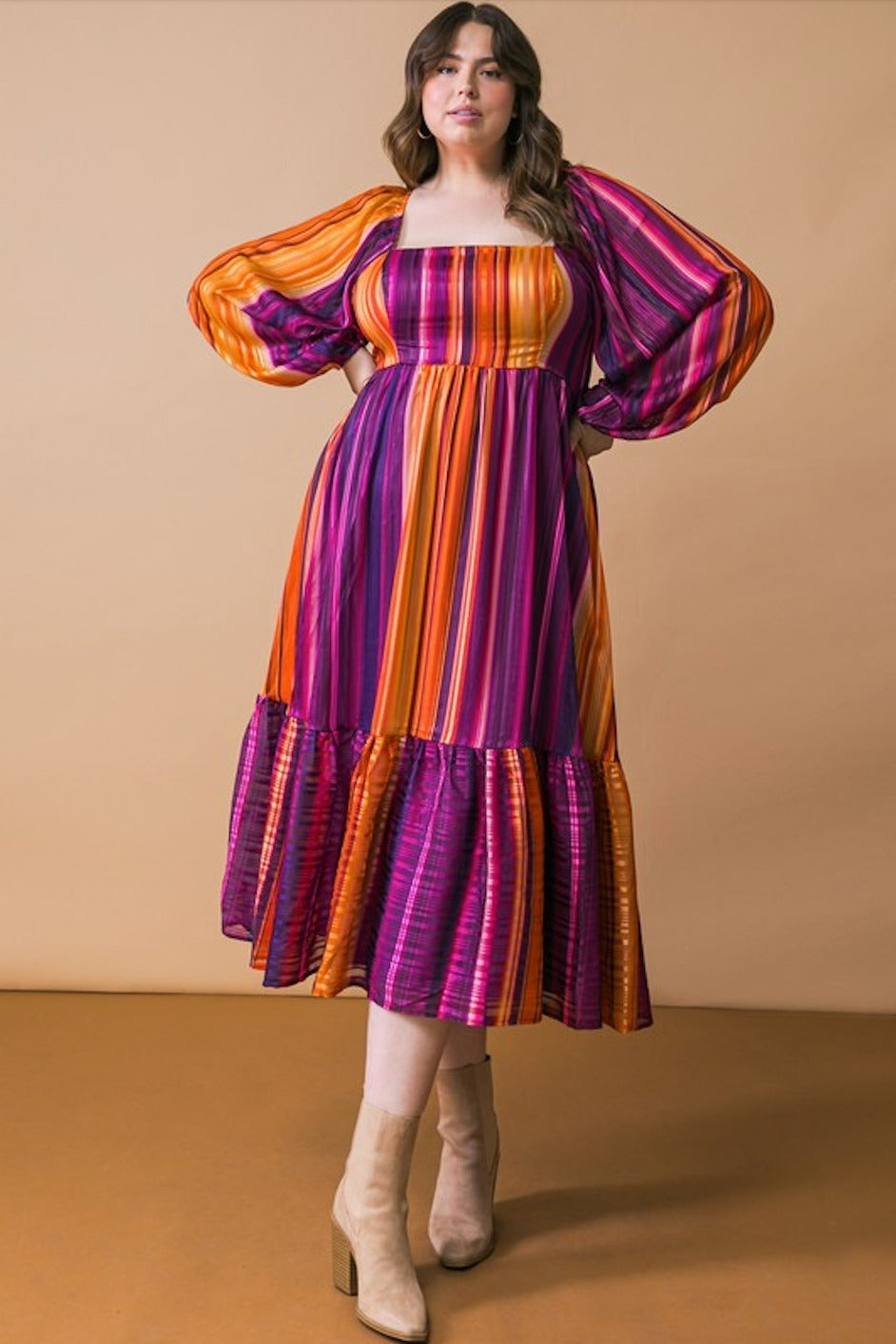 Plum Striped Metallic Yarn Plus Midi Dress – PinkBlush