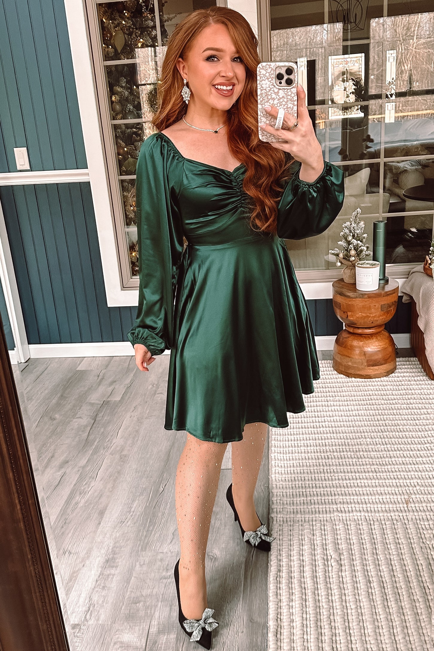 fitted lace wedding dress Emerald Green Long Sleeve Satin Dress fitted lace wedding dress Emerald Green Long Sleeve Satin Dress