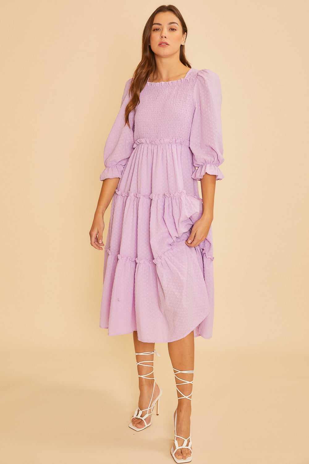 sachin and babi light blue dress Self-Portrait Broderie Collar Chiffon Woven Midi Dress - Lilac