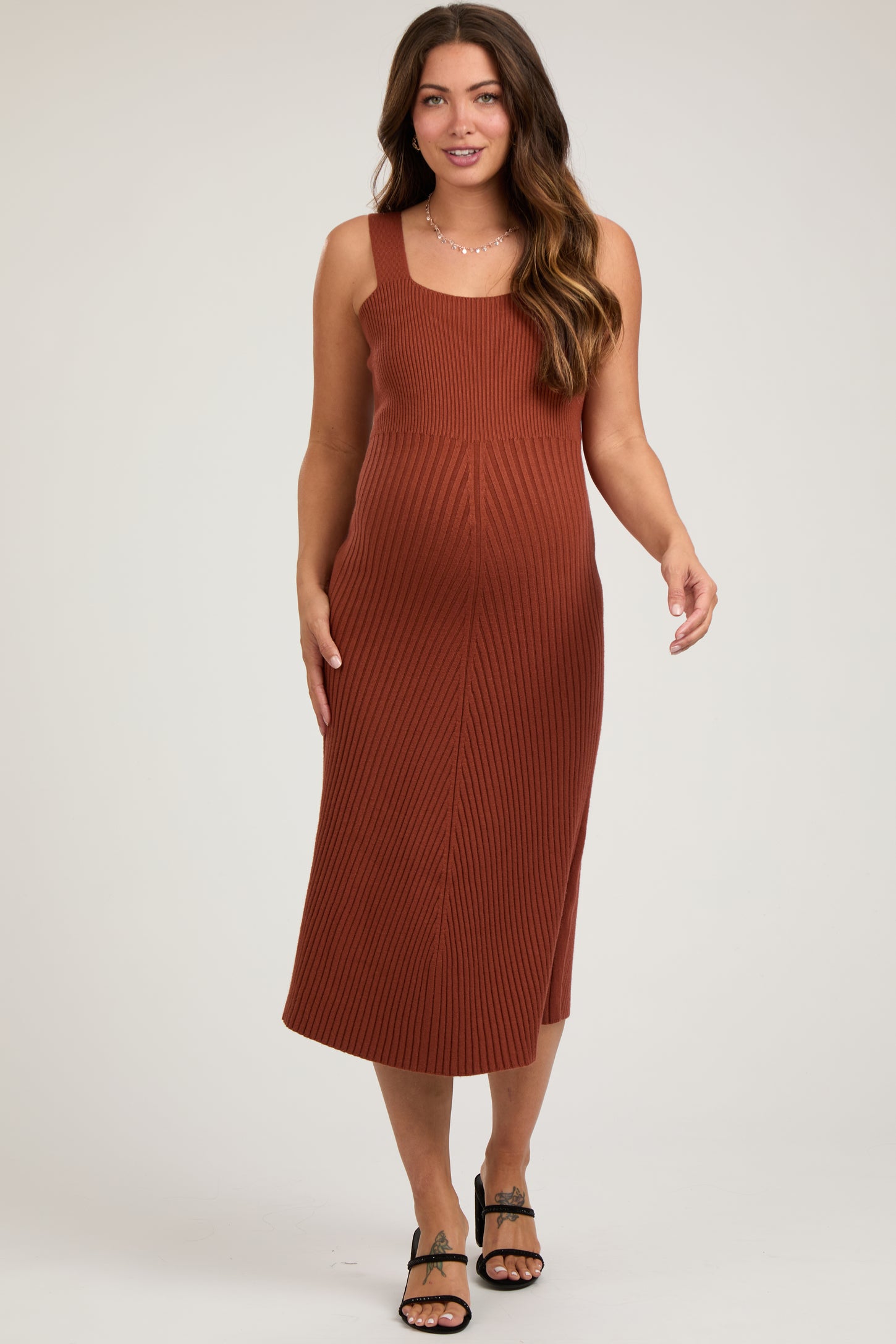 Rust Sweater Knit A-Line Maternity Midi Dress PinkBlush Rust Sweater Knit A-Line Maternity Midi Dress PinkBlush