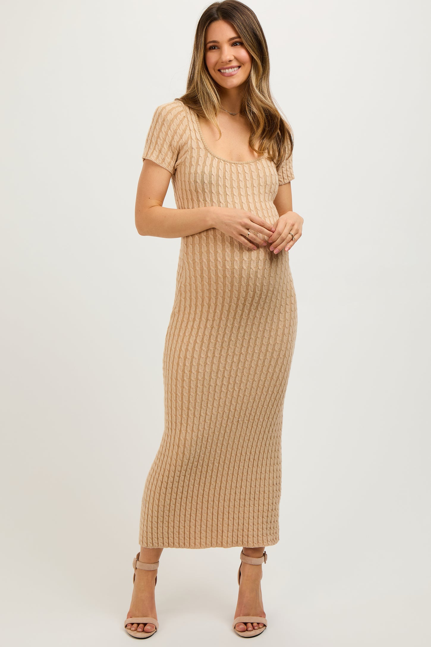 Beige Cable Knit Maternity Sweater Dress Beige Cable Knit Maternity Sweater Dress