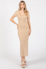 Beige Cable Knit Maternity Sweater Dress