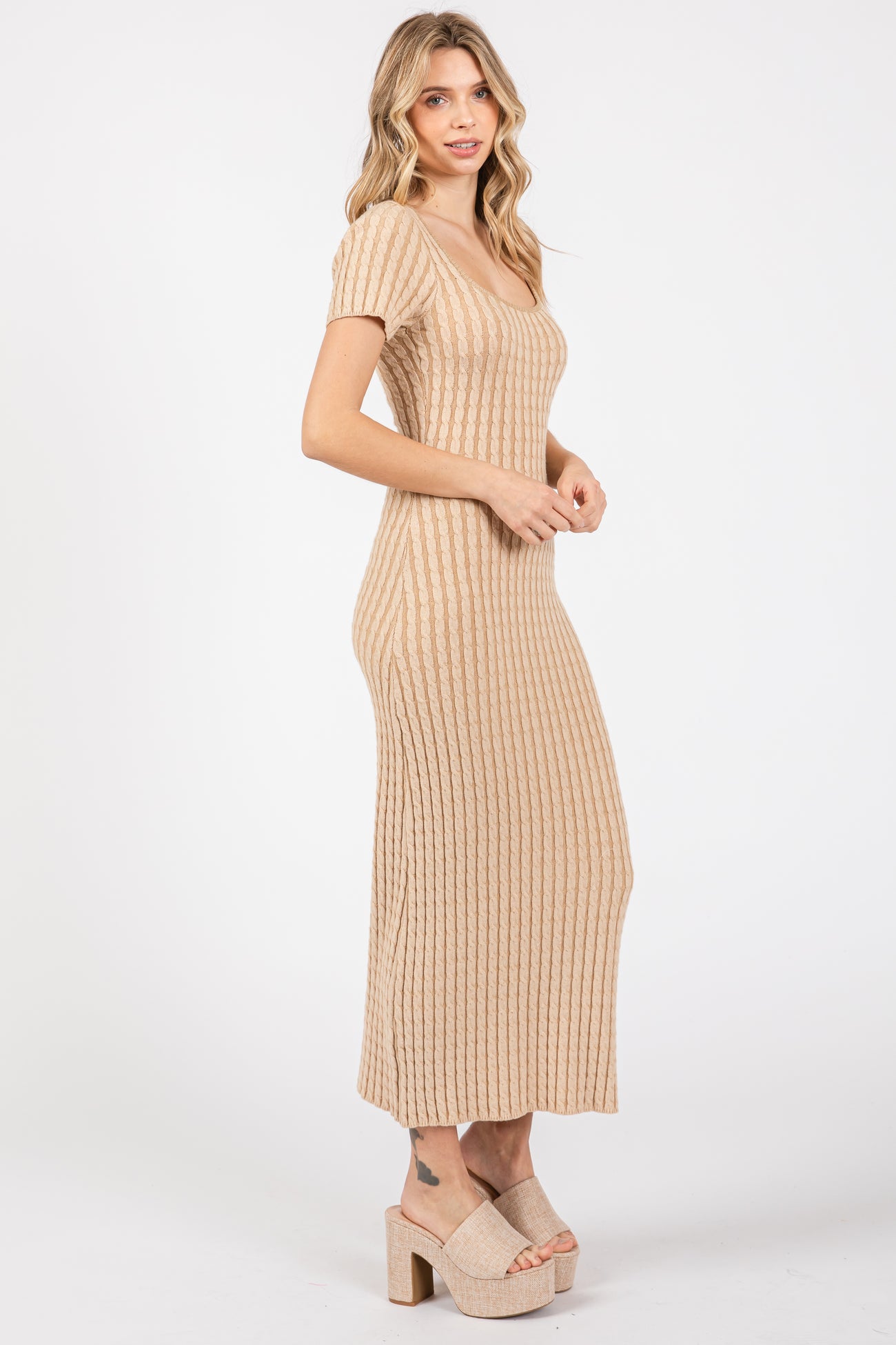beige cable knit sweater dress Cream Cable Knit Sweater Dress