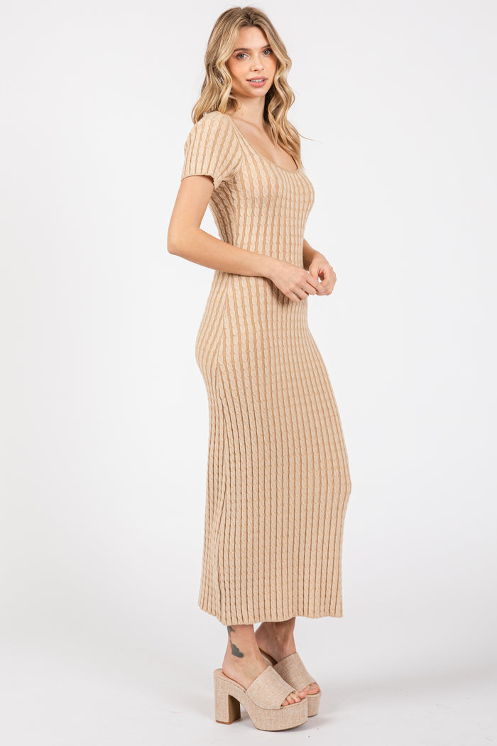 Beige Cable Knit Sweater Dress