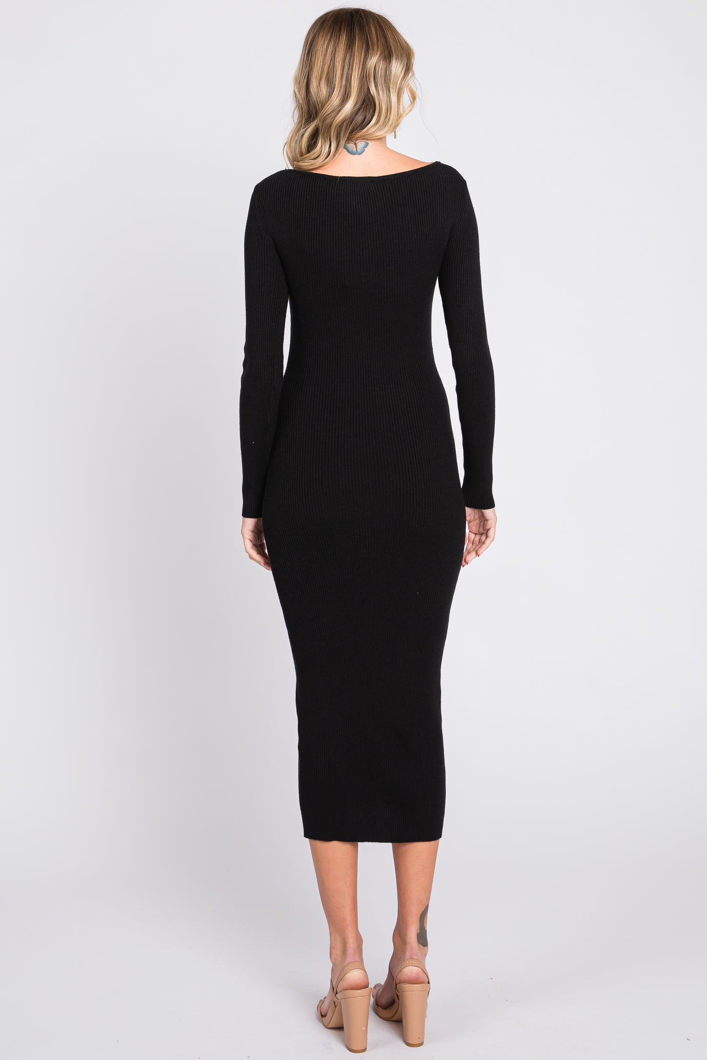 Black Ribbed Long Sleeve Midi Dress Black Ribbed Long Sleeve Midi Dress