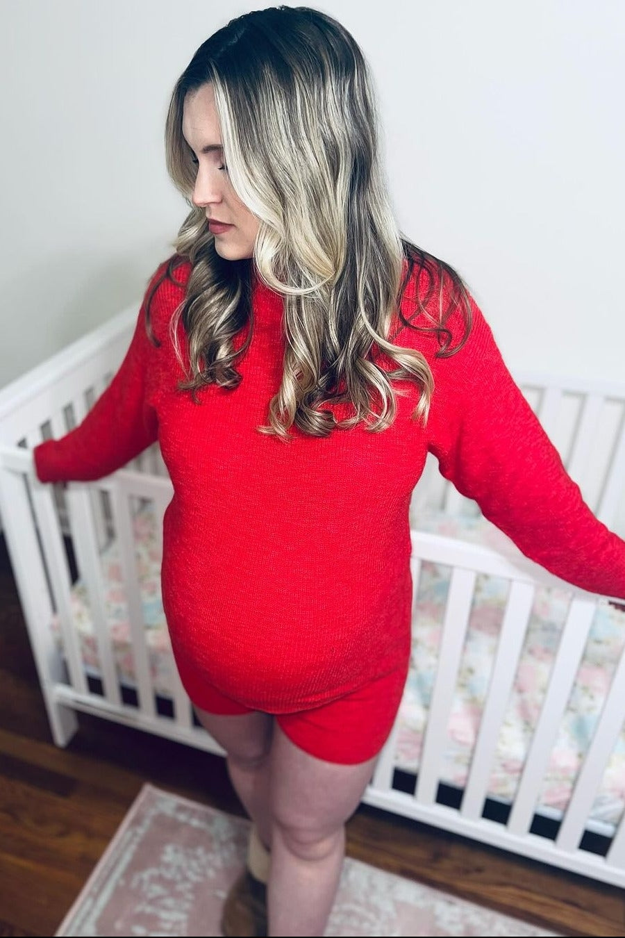 Red Sweater Short Maternity Set